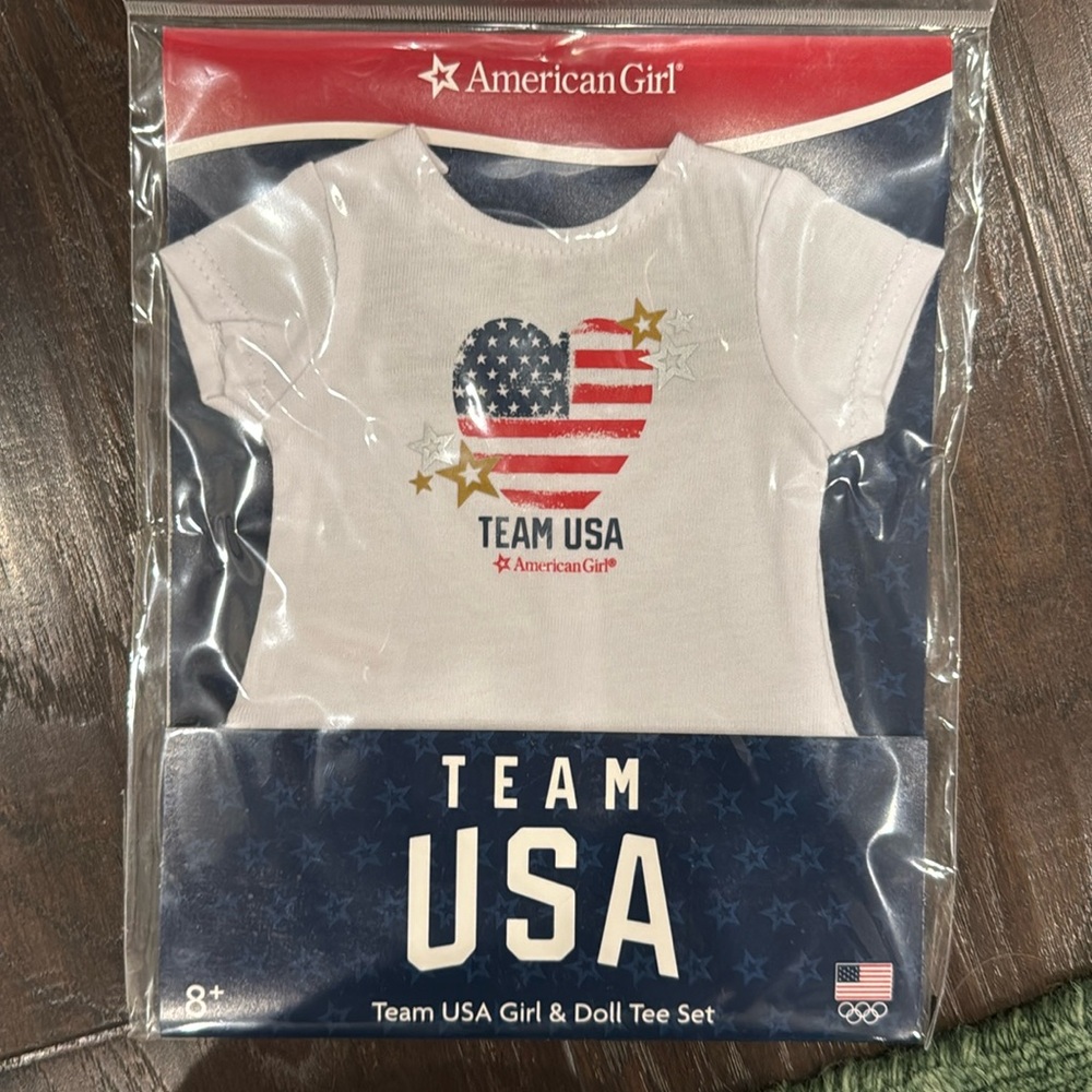 American Girl White Team USA Heart Tee with Red, Blue & Gold Accents